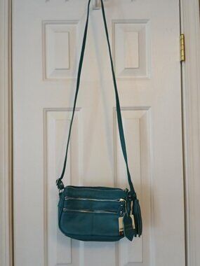 Genuine Teal Leather Crossbody